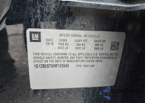 2017 Chevrolet Malibu Ls из США, поврежденный, VIN 1G1ZB5STXHF123943